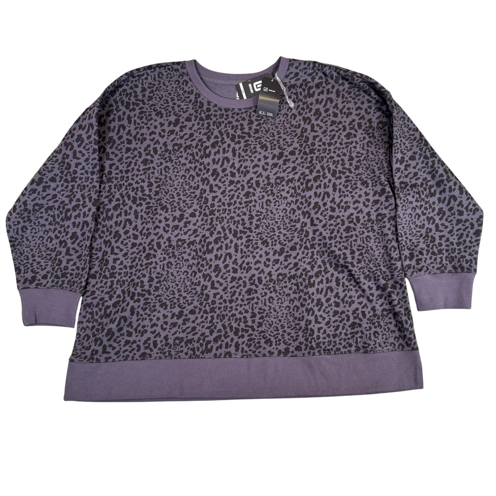 NWT Ideology Plus Size 3X Super Soft Cheetah Black Purple Leopard Sweatshirt NWT